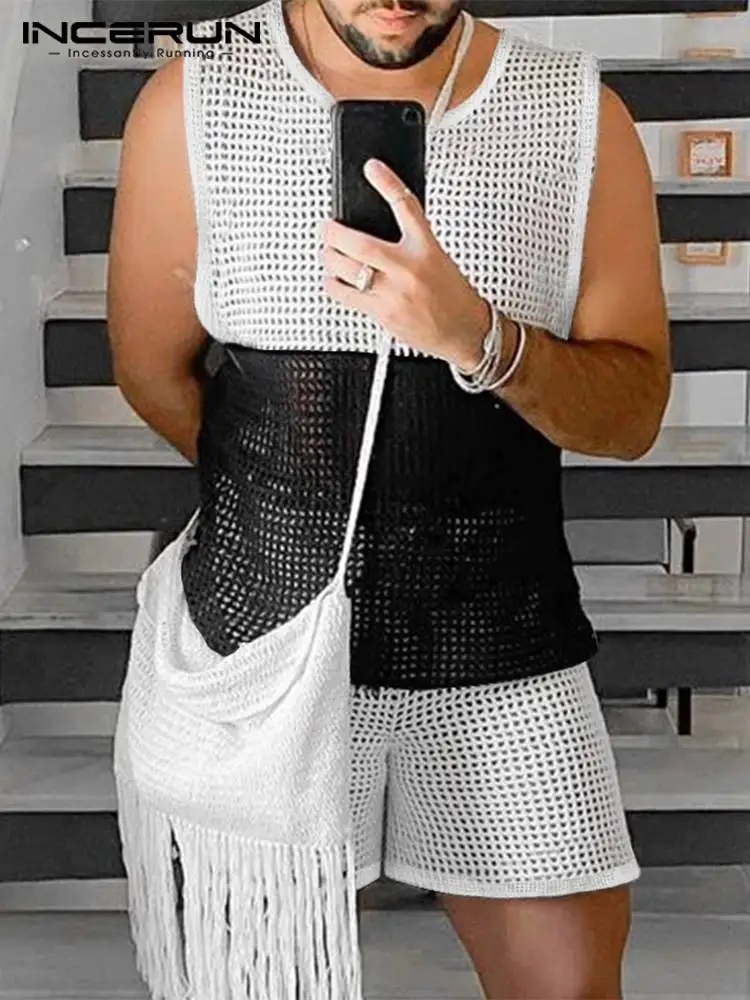 INCERUN 2022 American Style New Men Vests Short-sleeved Suits Fashion Male Stitching Black White Mesh Thin Two-piece Suits S-5XL
INCERUN 2022 American Style New Men Vests Short-sleeved Suits Fashion Male Stitching Black White Mesh Thin Two-piece Suits S-5XL