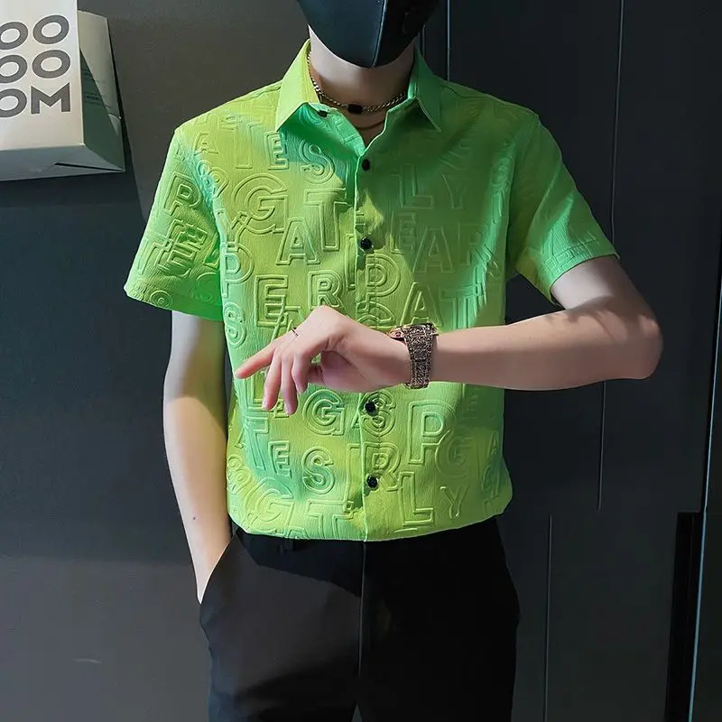 Men's Short-sleeved Letter Print Shirt Summer Trendy All-match Casual Handsome Tops
Men's Short-sleeved Letter Print Shirt Summer Trendy All-match Casual Handsome Tops