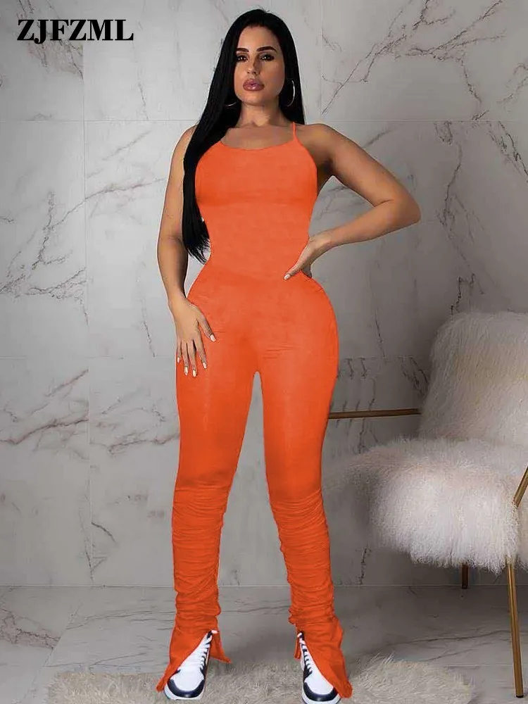 Halter Backless Jumpsuits Women Sexy Soid O-neck Sleeveless High Waist Stacked Split Hem Overalls Streetwear Female Bodysuits
Halter Backless Jumpsuits Women Sexy Soid O-neck Sleeveless High Waist Stacked Split Hem Overalls Streetwear Female Bodysuits