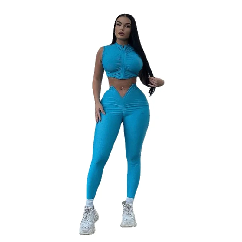 Women Set Half-high Collar Pleated Zipper Sleeveless Crop Top High Waist Tights Pants Sports Two-piece Set Jogging Set Woman
Women Set Half-high Collar Pleated Zipper Sleeveless Crop Top High Waist Tights Pants Sports Two-piece Set Jogging Set Woman
