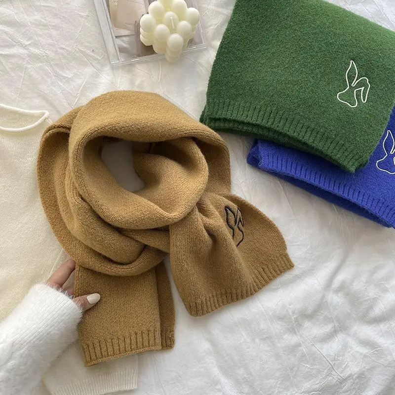 

Knitted Scarf for Women Woolen Yarn Muffler Wraps Korean Style Winter Solid Warm Elastic Neckerchief Soft Bufanda Foulard 2023