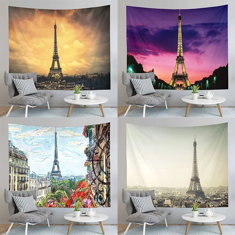 

Paris Eiffel Tower Tapestry Sunset Night View Tapestry French Landmark Tapestry Living Room Bedroom Can Be Customized