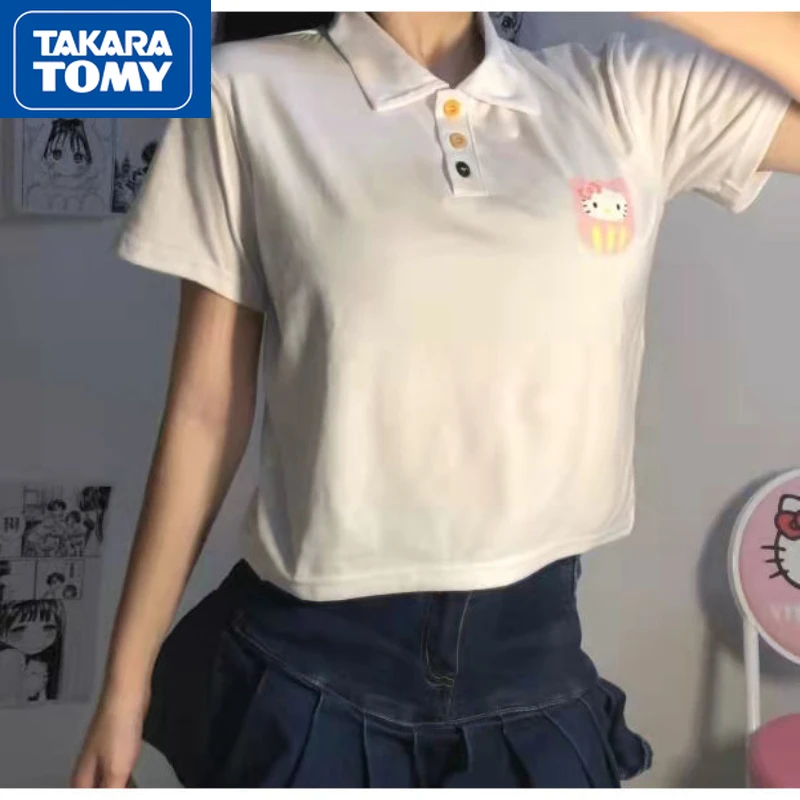 TAKARA TOMY Girls Cute Hello Kitty Summer Cartoon Print White Polo Shirt Lapel Short-sleeved T-shirt Student Loose Casual Top
TAKARA TOMY Girls Cute Hello Kitty Summer Cartoon Print White Polo Shirt Lapel Short-sleeved T-shirt Student Loose Casual Top