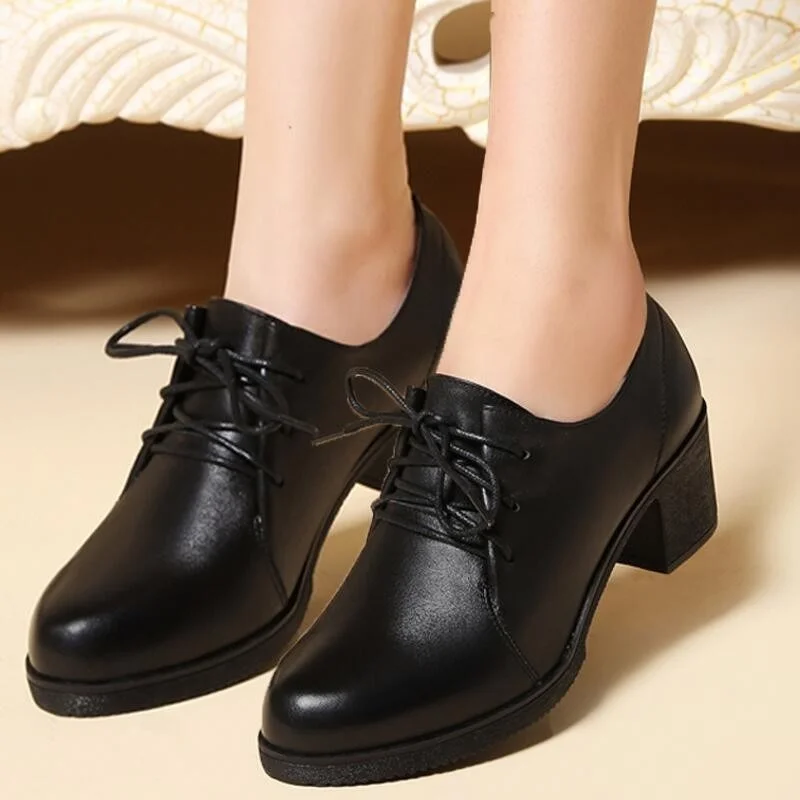 New Chunky Heels Women's Leather Shoes Solid Color Shoes for Women Lace Up Round Toe Black Heel Ladies Dress Shoes
New Chunky Heels Women's Leather Shoes Solid Color Shoes for Women Lace Up Round Toe Black Heel Ladies Dress Shoes