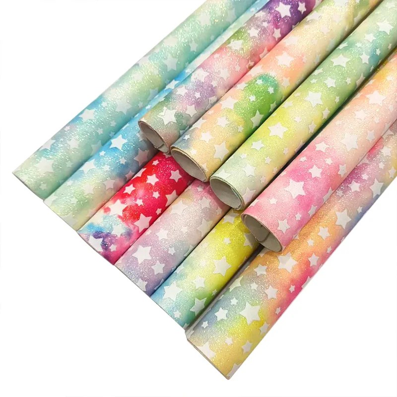 XHT-1030 Star Printed Pastel Colorful Shiny PU Fine Glitter Faux Leather Fabric for Making Sewing/Hair Bow/DIY Accessories
XHT-1030 Star Printed Pastel Colorful Shiny PU Fine Glitter Faux Leather Fabric for Making Sewing/Hair Bow/DIY Accessories