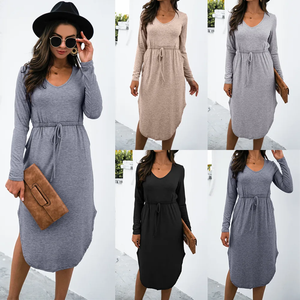2022 European and American Autumn Winter New Women's Solid Color V-neck Long Sleeve Lace-up Slit Dress
2022 European and American Autumn Winter New Women's Solid Color V-neck Long Sleeve Lace-up Slit Dress