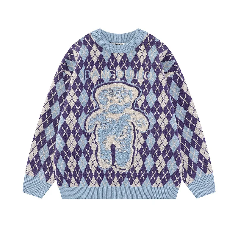 Уличная мода, повседневный свободный свитер в клетку со стразами и надписями, удобный трикотажный хлопковый свитер в студенческом стиле для пар
Уличная мода, повседневный свободный свитер в клетку со стразами и надписями, удобный трикотажный хлопковый свитер в студенческом стиле для пар