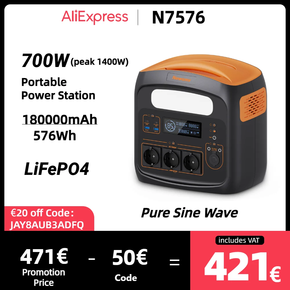 700W 576Wh Portable Power Station Pure Sine Wave 180000mAh Battery Backup Supply 230V External Solar Generator for Home Outdoor
700W 576Wh Portable Power Station Pure Sine Wave 180000mAh Battery Backup Supply 230V External Solar Generator for Home Outdoor