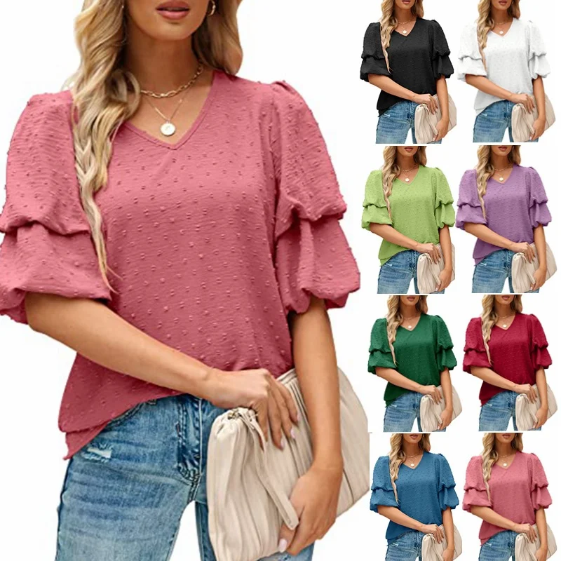 Chiffon Tshirts Woman 2023 Summer Short Puff Sleeve V Neck Round Dot Tops Streetwear Fashion New Women T-shirts Para Mujer
Chiffon Tshirts Woman 2023 Summer Short Puff Sleeve V Neck Round Dot Tops Streetwear Fashion New Women T-shirts Para Mujer