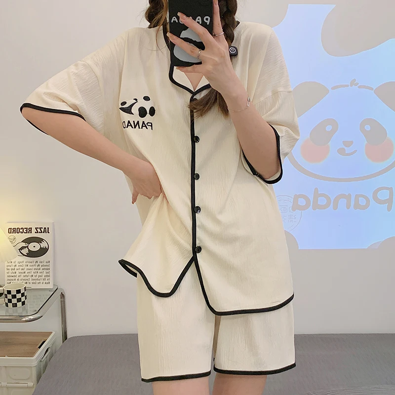 Shorts for Women Ladies Wrinkled Cotton Pajamas Summer Short-sleeved V-neck Ladies Pajamas Trousers Suit Loungewear
Shorts for Women Ladies Wrinkled Cotton Pajamas Summer Short-sleeved V-neck Ladies Pajamas Trousers Suit Loungewear