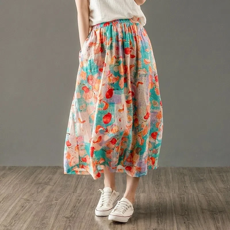 Floral Print Bohemia Linen Elastic High Waist Loose A-line Women's Skirt Korean Fashion Mid-Calf Skirts For Women 2023 Spring
Floral Print Bohemia Linen Elastic High Waist Loose A-line Women's Skirt Korean Fashion Mid-Calf Skirts For Women 2023 Spring