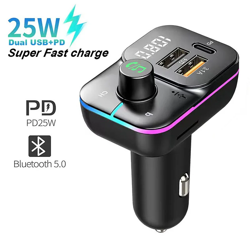 Автомобильное зарядное устройство PD 25 Вт FM-трансмиттер с двойным USB Bluetooth-адаптер