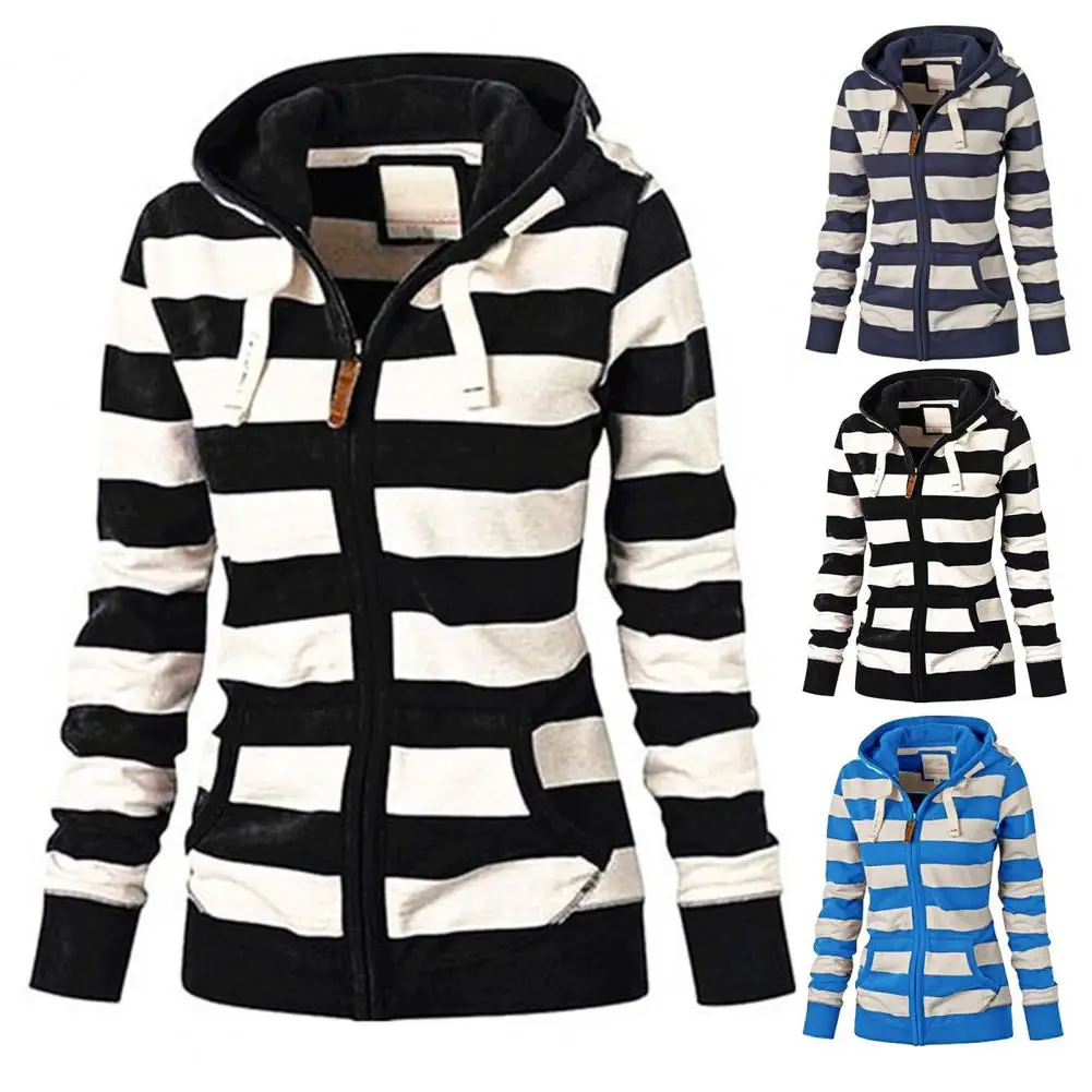 Chic Women Coat Drawstring Coldproof Skin-Touching Fall Winter Casual Striped Sweatshirt Jacket
Chic Women Coat Drawstring Coldproof Skin-Touching Fall Winter Casual Striped Sweatshirt Jacket