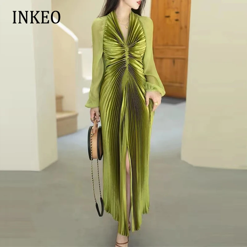 Women Pleated Split dress 2023 Newest Elegant Chiffon V-neck Long sleeve Maxi dress Female Patchwork Vestidos Chic INKEO 2D171
Women Pleated Split dress 2023 Newest Elegant Chiffon V-neck Long sleeve Maxi dress Female Patchwork Vestidos Chic INKEO 2D171