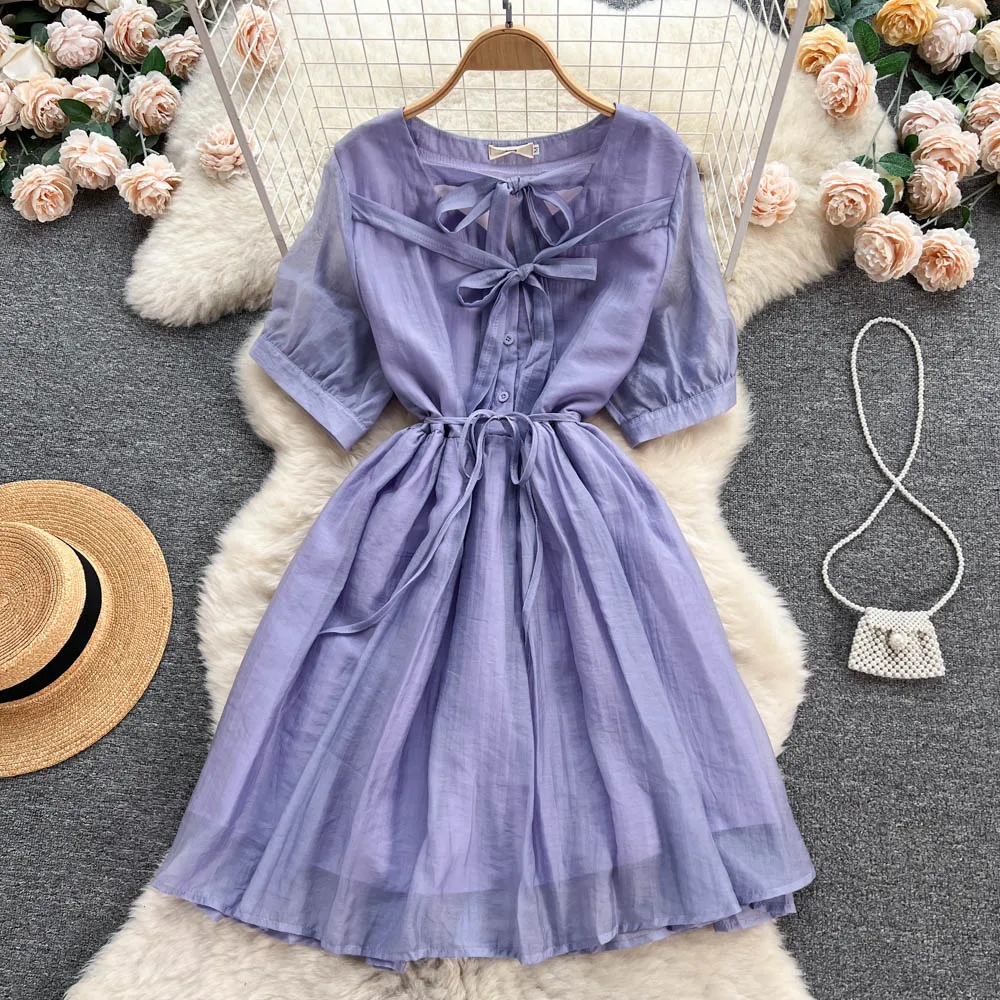 French New Fashion Square Neck Bubble Short Sleeve A-line Dress Summer Women Sweet Casual Clothes Vestidos De Mujer K036
French New Fashion Square Neck Bubble Short Sleeve A-line Dress Summer Women Sweet Casual Clothes Vestidos De Mujer K036