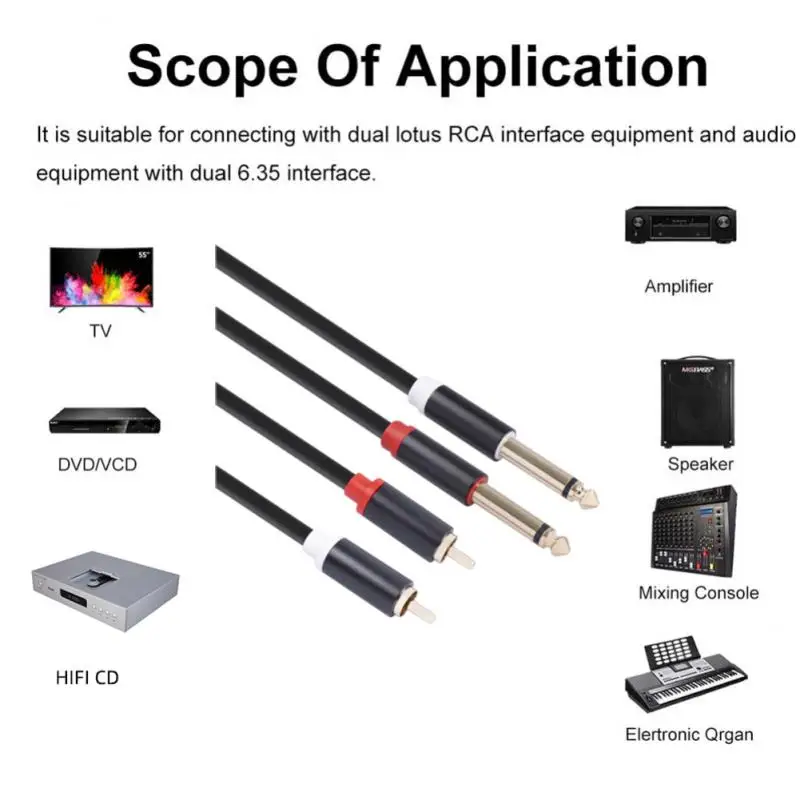 For Cd Aux Audio Cable For Dvd Digital Player Dual Rca Male To Dual 6.35 Male For Mixer 1/4 Mono Audio Cable Audio
For Cd Aux Audio Cable For Dvd Digital Player Dual Rca Male To Dual 6.35 Male For Mixer 1/4 Mono Audio Cable Audio