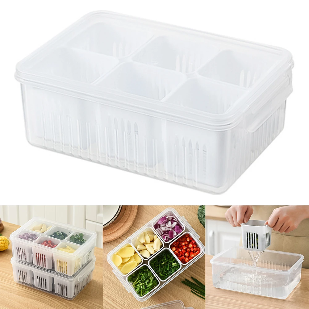 Multifunctional 6-in-1 Refrigerator Storage Box Drain Sealed Fresh-keeping Box For Fruits Ginger Garlic Onion Kitchen Organizer
Multifunctional 6-in-1 Refrigerator Storage Box Drain Sealed Fresh-keeping Box For Fruits Ginger Garlic Onion Kitchen Organizer