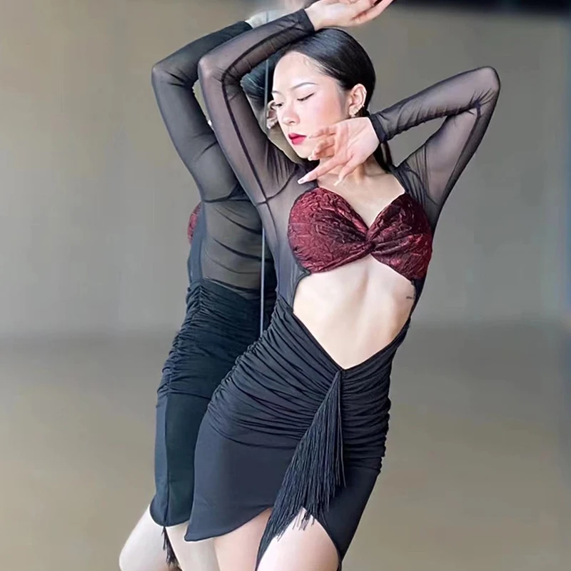 Latin Dance Clothes New Lace Stitching Mesh See-Through Dress Chacha Rumba Tango Latin Dance Performance Clothes DressDN12079
Latin Dance Clothes New Lace Stitching Mesh See-Through Dress Chacha Rumba Tango Latin Dance Performance Clothes DressDN12079
