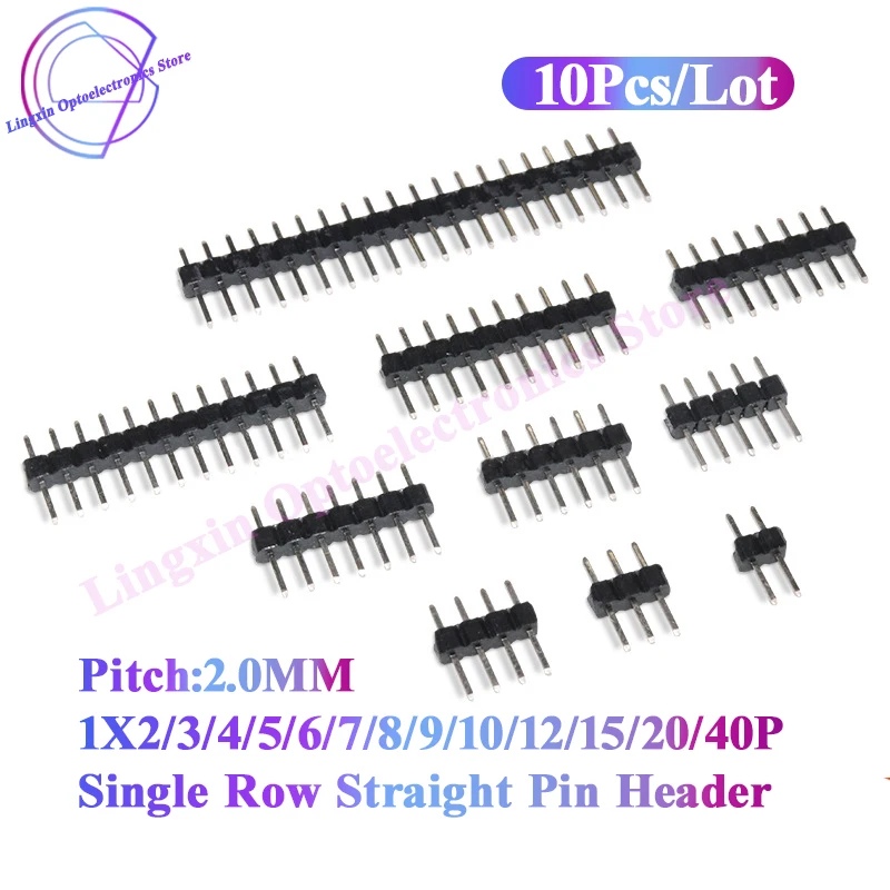10PCS Pitch 2.0MM 1X2/3/4/5/6/7/8/9/10/12/15/20/40P Single Row Straight Pin Header PCB Panel Connector Male Pin gold plated
10PCS Pitch 2.0MM 1X2/3/4/5/6/7/8/9/10/12/15/20/40P Single Row Straight Pin Header PCB Panel Connector Male Pin gold plated