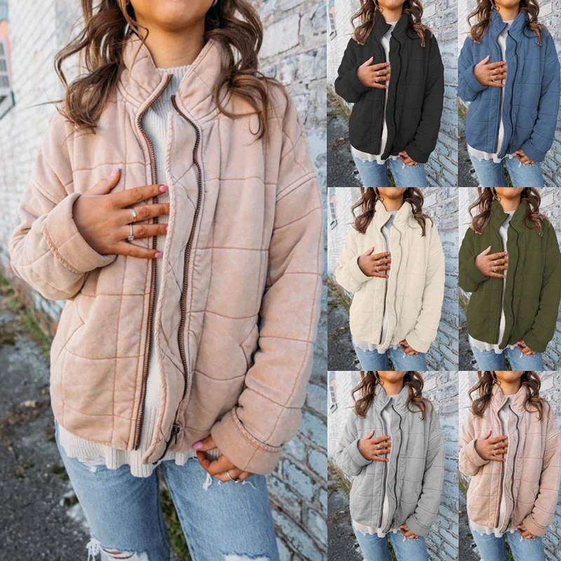 Women's Fashion Solid Color Lightweight Casual Jackets Pockets Zippers Long Sleeve Stand Collar Winter Warm Cotton Coat Outwear
Women's Fashion Solid Color Lightweight Casual Jackets Pockets Zippers Long Sleeve Stand Collar Winter Warm Cotton Coat Outwear