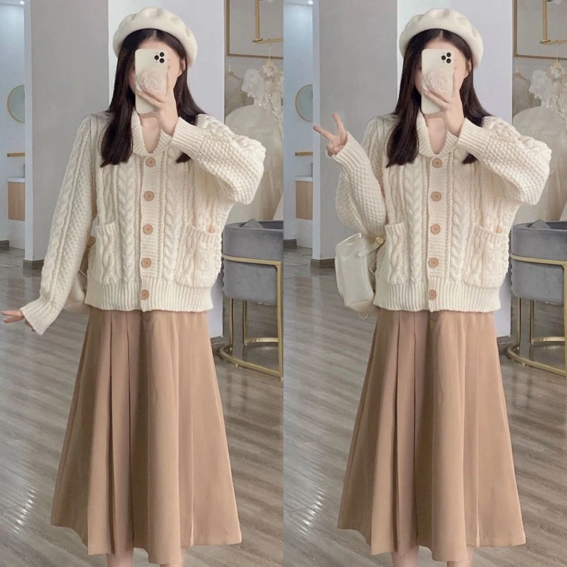 Solid Autumn and Winter New Women's 2023 Korean Edition Cardigan Knitted Sweater Half Skirt Tea Fashion Casual Two Piece Set
Solid Autumn and Winter New Women's 2023 Korean Edition Cardigan Knitted Sweater Half Skirt Tea Fashion Casual Two Piece Set