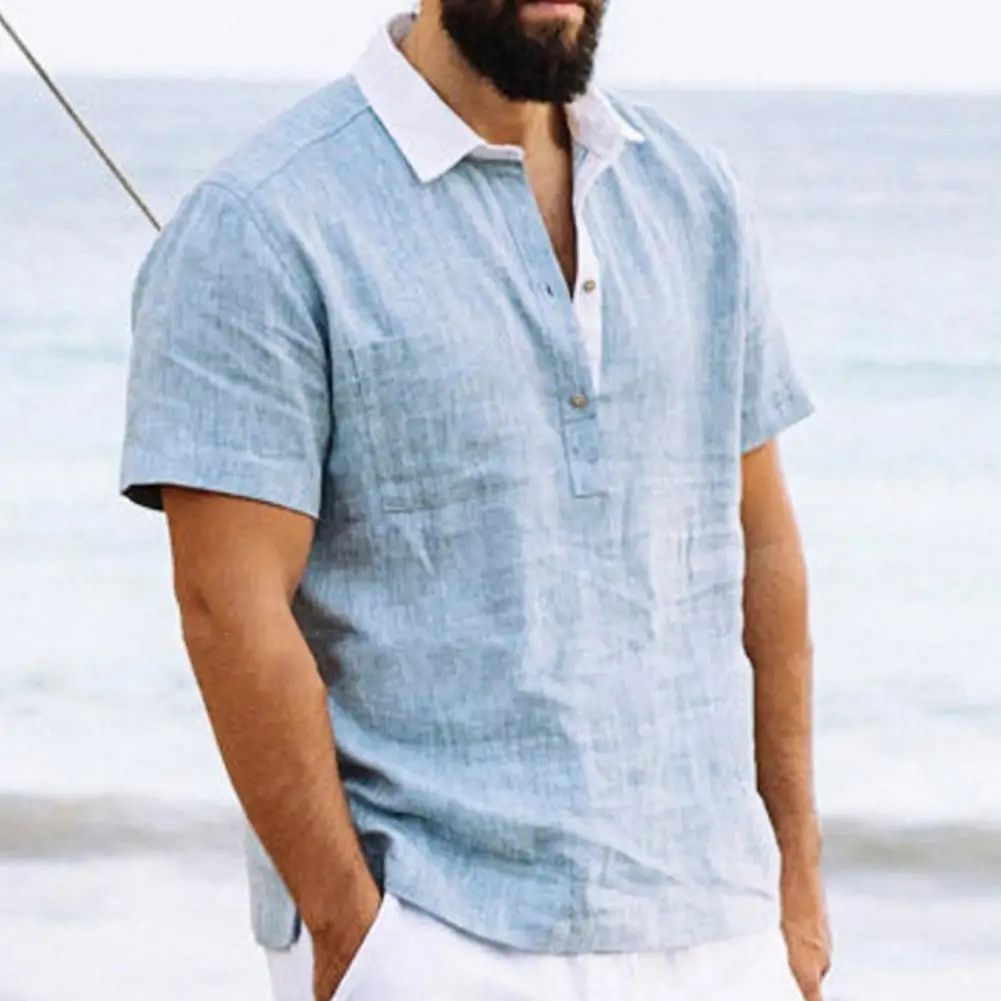 Trendy Men Shirt Buttons Closure Sweat Absorbing Slim Fit Turn-down Collar Shirt Shrink-proof Shirt Beachwear
Trendy Men Shirt Buttons Closure Sweat Absorbing Slim Fit Turn-down Collar Shirt Shrink-proof Shirt Beachwear