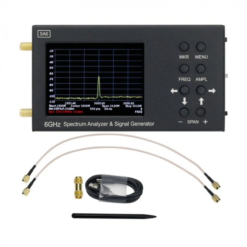 

Портативный анализатор спектра SA6 6 ГГц, беспроводной генератор сигналов, портативный тестер с сенсорным экраном 3,2 дюйма 35-6200 МГц, черный, 1 комплект
