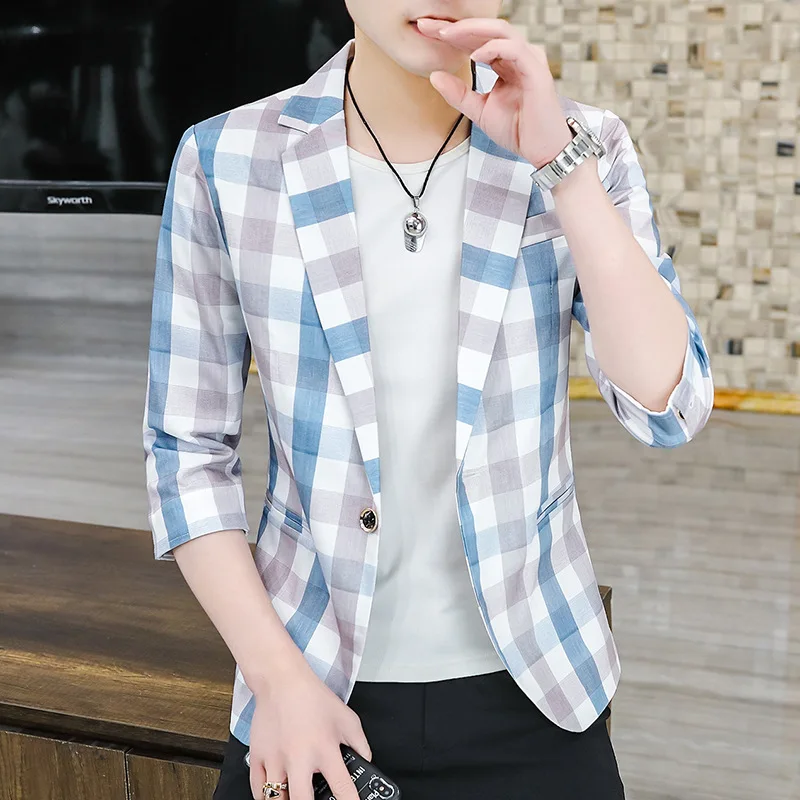 HOO 2022 Men's Casual Slim Fit Plaid Printed blazer Youth Half Sleeve Handsome blazer
HOO 2022 Men's Casual Slim Fit Plaid Printed blazer Youth Half Sleeve Handsome blazer