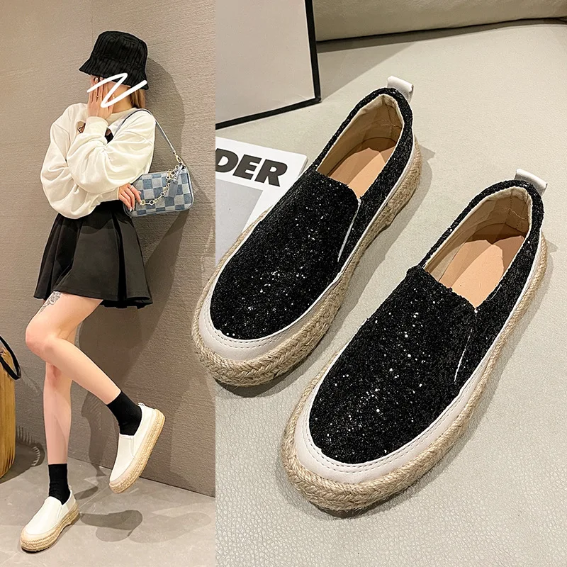 2022 Female Fisherman Shoes Fashion Flat Shoes Sequins Thick Bottom Loafers White Black Wedge Sneakers Luxury Shoes for Women
2022 Female Fisherman Shoes Fashion Flat Shoes Sequins Thick Bottom Loafers White Black Wedge Sneakers Luxury Shoes for Women