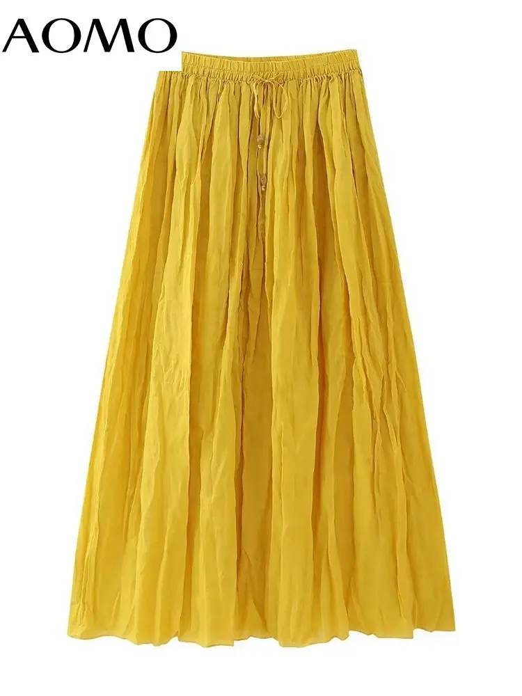 AOMO 2023 Summer Women Vintage Yellow Pleated Skirts Strethy Waist Female Long Skirts BE16A 
AOMO 2023 Summer Women Vintage Yellow Pleated Skirts Strethy Waist Female Long Skirts BE16A