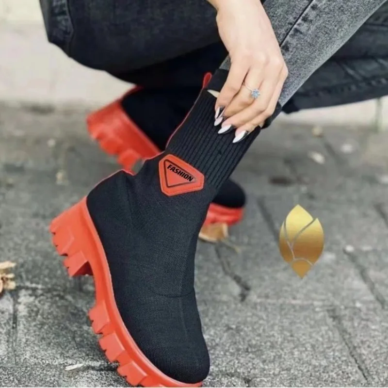 Booties Women Winter 2023 New Knitted Net Red Platform Elastic Cloth Shoes Casual Breathable Non-Slip Short Chunky Biker Boots
Booties Women Winter 2023 New Knitted Net Red Platform Elastic Cloth Shoes Casual Breathable Non-Slip Short Chunky Biker Boots