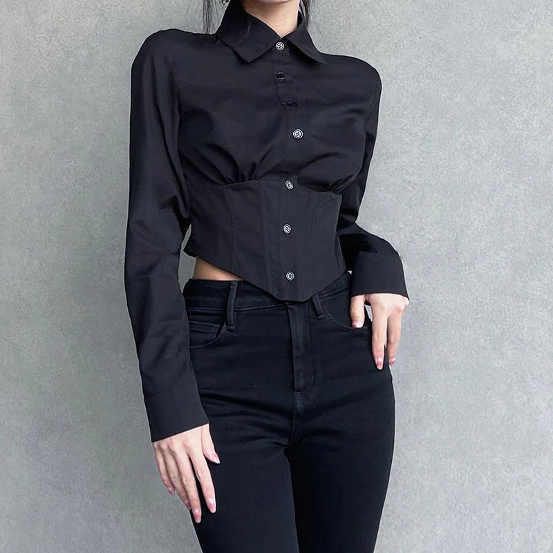 Gidyq Sexy Cropped Chiffon Shirts Women Fashion Waist Long Sleeve Tops American Style Casual Streetwear Female Black Blouse
Gidyq Sexy Cropped Chiffon Shirts Women Fashion Waist Long Sleeve Tops American Style Casual Streetwear Female Black Blouse