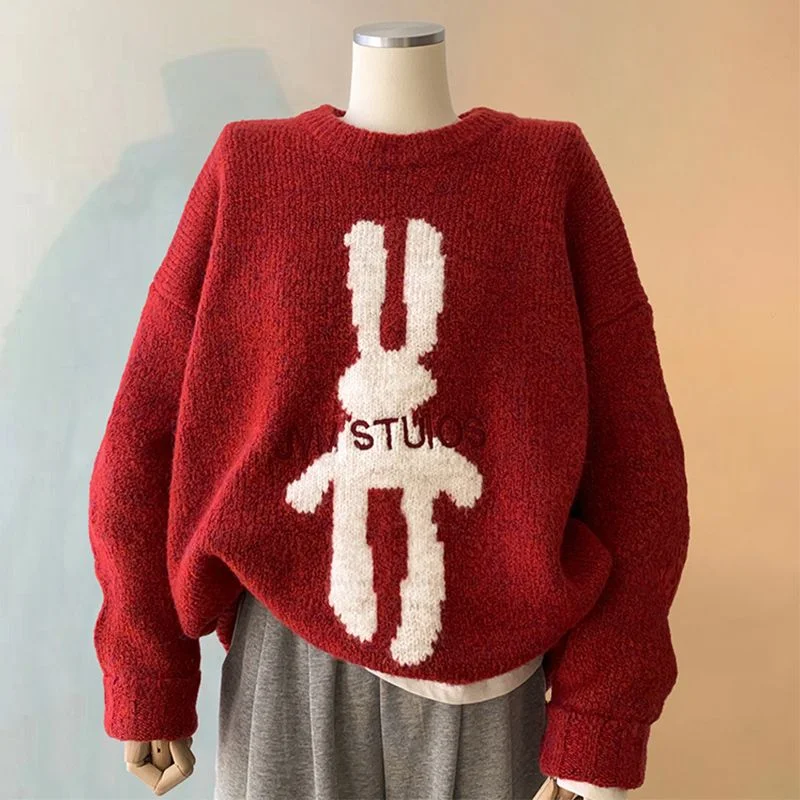 New Retro Christmas Red Kawaii Rabbit Jacquard Sweater Loose Casual Winter Tops Cute Cartoon Long Sleeve Pullover Korean Fashion
New Retro Christmas Red Kawaii Rabbit Jacquard Sweater Loose Casual Winter Tops Cute Cartoon Long Sleeve Pullover Korean Fashion