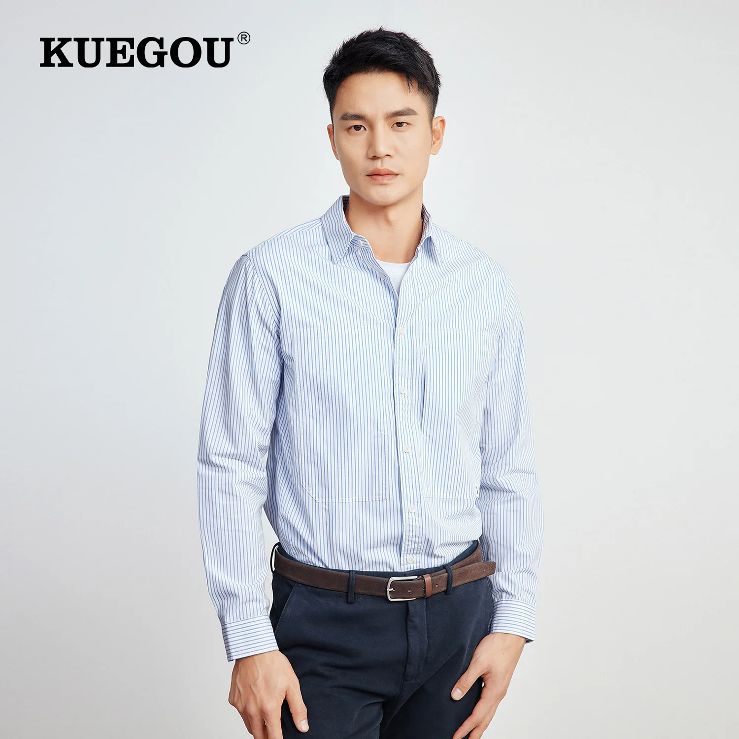 KUEGOU 2022 Spring 100% Cotton Blue Striped Casual Shirt Men Buttons Male Fashion Collar Button Slim Long Sleeve Clothing 20555
KUEGOU 2022 Spring 100% Cotton Blue Striped Casual Shirt Men Buttons Male Fashion Collar Button Slim Long Sleeve Clothing 20555