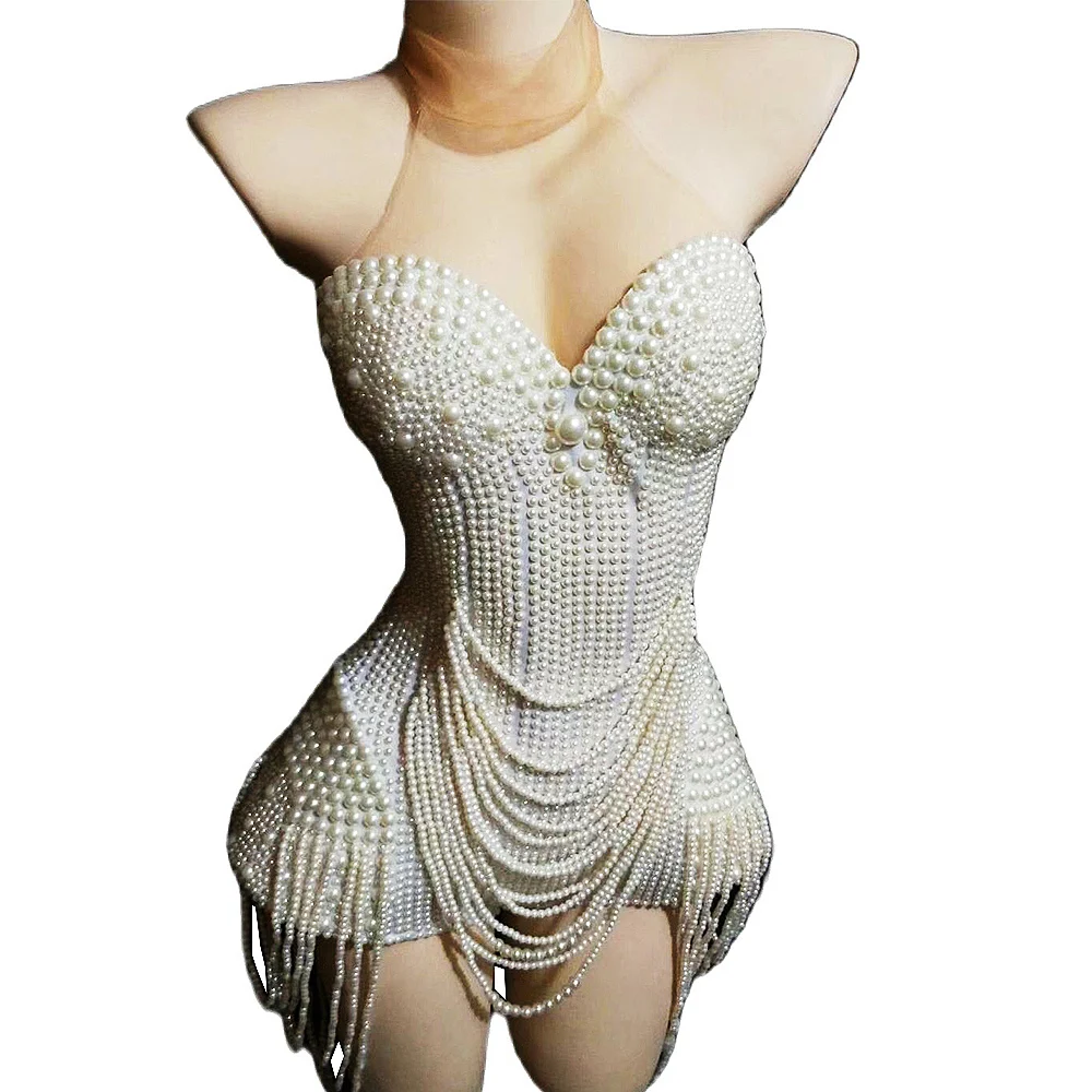 New White Beaded Pearls Tassel Women Party Bodysuits Sleeveless Mesh Jumpsuits Nightclub Singer Dancer Performance Stage Wear
New White Beaded Pearls Tassel Women Party Bodysuits Sleeveless Mesh Jumpsuits Nightclub Singer Dancer Performance Stage Wear