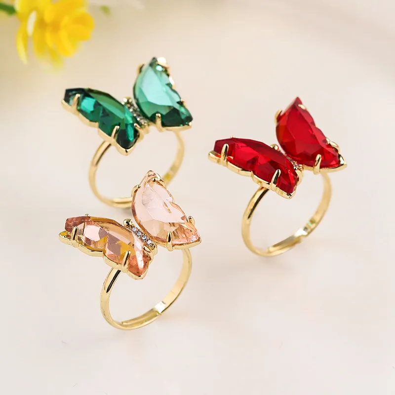 New Crystal Butterfly Open Gold Rings for Women White Yellow Red Green Blue Pink Purple Glass Alloy Ring Jewelry Gifts Wholesale
New Crystal Butterfly Open Gold Rings for Women White Yellow Red Green Blue Pink Purple Glass Alloy Ring Jewelry Gifts Wholesale