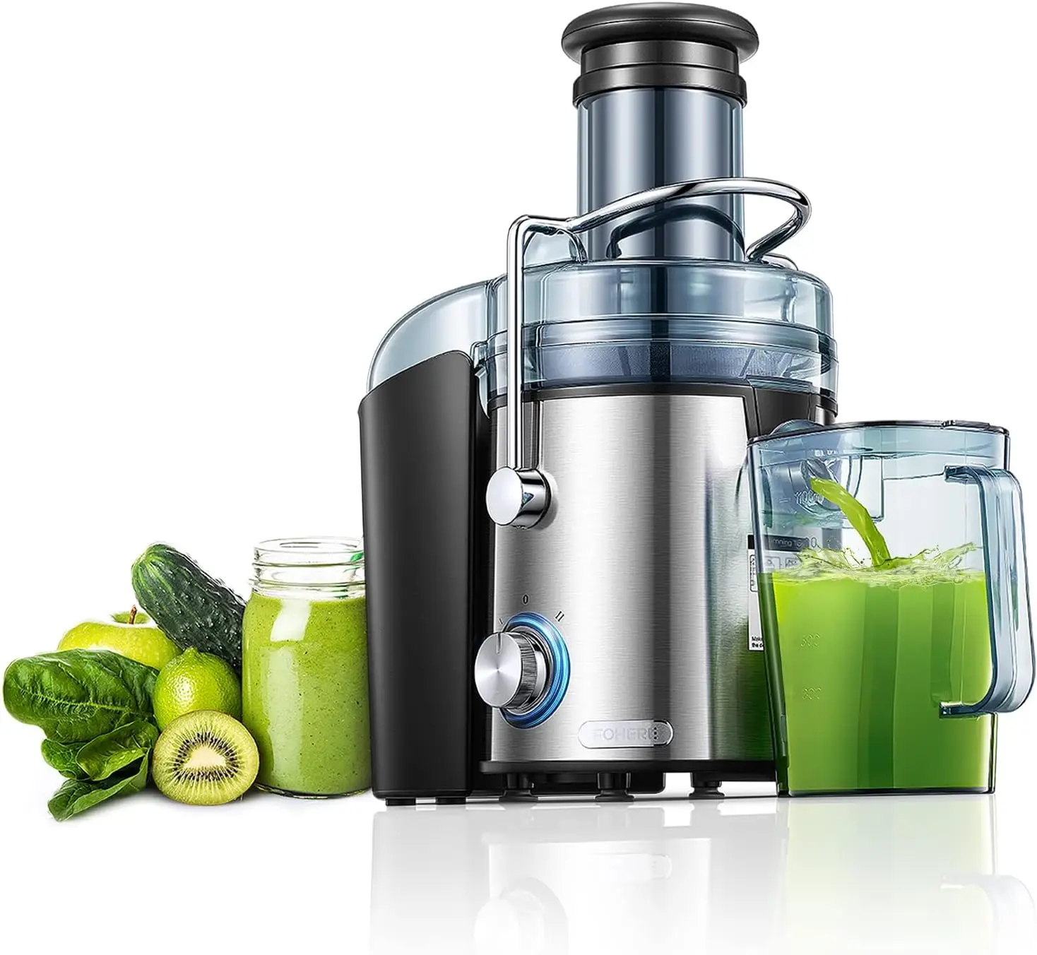 

Machines, FOHERE 1000W Juicer Whole Fruit and Vegetables, Quick Juicing Easy to Clean, 75MM Large Feed Chute, Dual Speed Setting