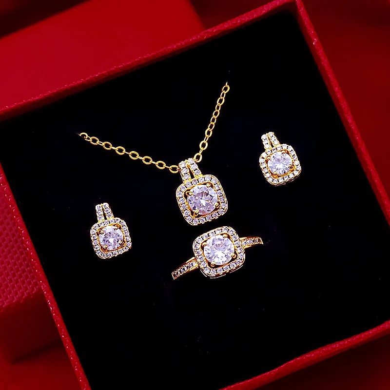 Fashion Sets for Women Zircon Vietnamese Plated Earrings Necklace Ring Perfume Bottle Shape Copper Gilding Jewelry Suit Wedding
Fashion Sets for Women Zircon Vietnamese Plated Earrings Necklace Ring Perfume Bottle Shape Copper Gilding Jewelry Suit Wedding