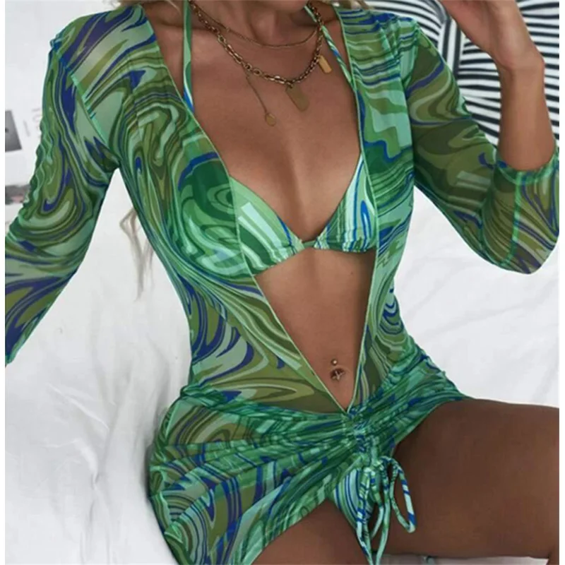 Print Bikinis 3 Piece Swimwear Women Halter Swimsuit Push Up Bathing Suit 2022 Cover-up Drawstring Bikini Set Mujer Beach Wear
Print Bikinis 3 Piece Swimwear Women Halter Swimsuit Push Up Bathing Suit 2022 Cover-up Drawstring Bikini Set Mujer Beach Wear