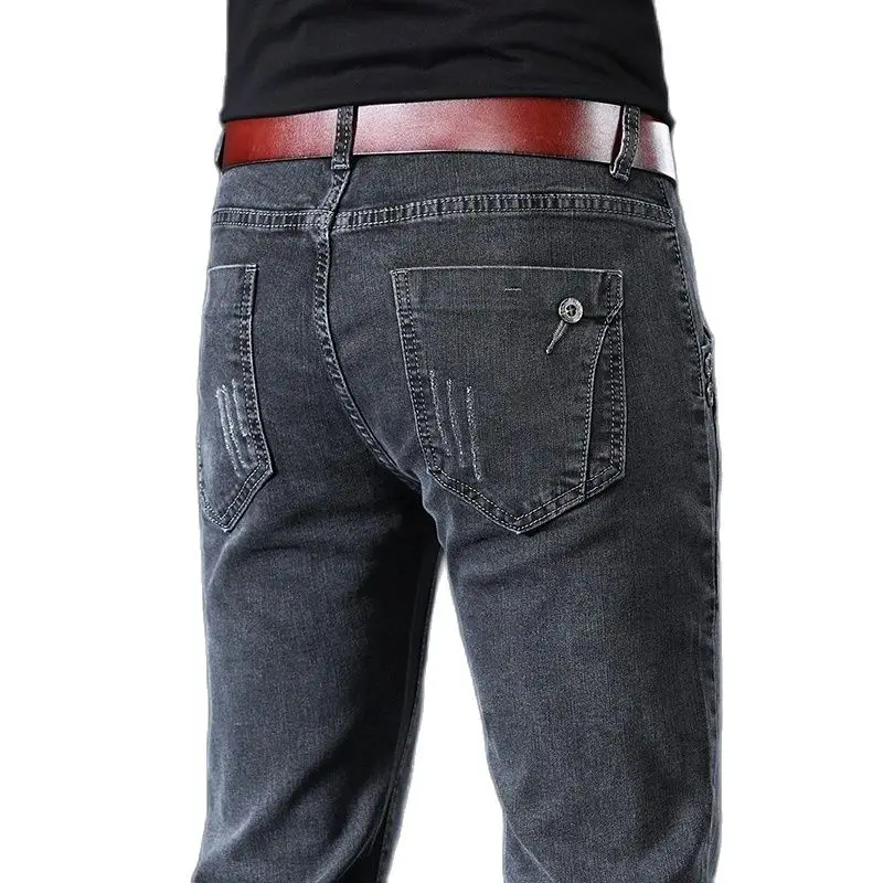 

Новинка 2023, мужские эластичные джинсы в классическом стиле, модные облегающие джинсовые брюки скинни, Мужская брендовая одежда в Корейском стиле, серые брюки