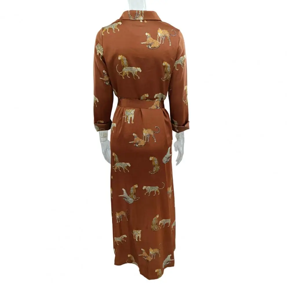 Shirt Dress Lapel Skin-touching Dressing Up Women Leopard Print Waist Belt Satin Maxi Dress Satin Dress Streetwear
Shirt Dress Lapel Skin-touching Dressing Up Women Leopard Print Waist Belt Satin Maxi Dress Satin Dress Streetwear