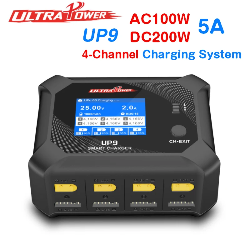 ULTRA POWER UP9 AC 100W DC 200W IPS LCD Four Channels Smart Blance Charger Discharger for 1-6S LiPo/LiHV/LiIon/LiFe Battery
ULTRA POWER UP9 AC 100W DC 200W IPS LCD Four Channels Smart Blance Charger Discharger for 1-6S LiPo/LiHV/LiIon/LiFe Battery