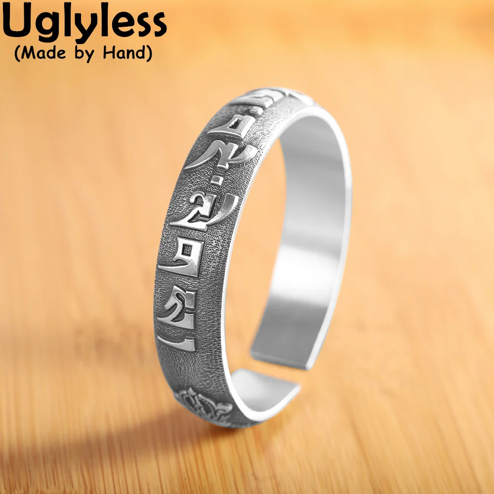 Uglyless Women Wide Silver Bangles Solid 99.9% Full Silver Six-word Adjustable Open Bangles Heart Sutra Buddhism Gifts Bracelets
Uglyless Women Wide Silver Bangles Solid 99.9% Full Silver Six-word Adjustable Open Bangles Heart Sutra Buddhism Gifts Bracelets