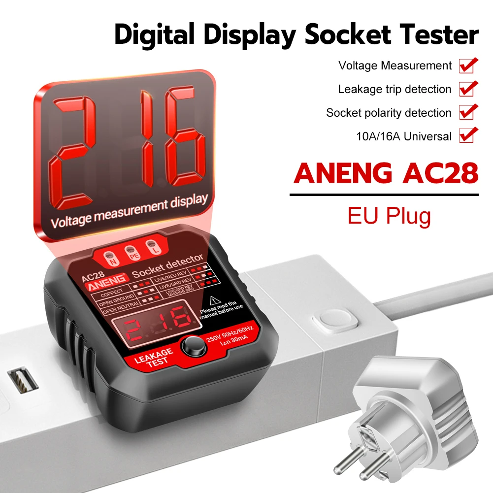Hardware Tools AC28 Digital Display Socket Tester Smart Home Outlet Checker EU Zero Fire Line Plug Multimeter Circuit Breaker
Hardware Tools AC28 Digital Display Socket Tester Smart Home Outlet Checker EU Zero Fire Line Plug Multimeter Circuit Breaker