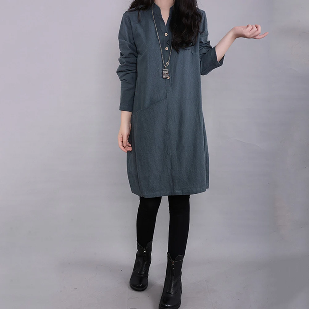 Breathable Dresses V-neck Button Shirt Comfort Soft Long Sleeve Dress Loose Version Solid Party Daily Leisure Costume
Breathable Dresses V-neck Button Shirt Comfort Soft Long Sleeve Dress Loose Version Solid Party Daily Leisure Costume