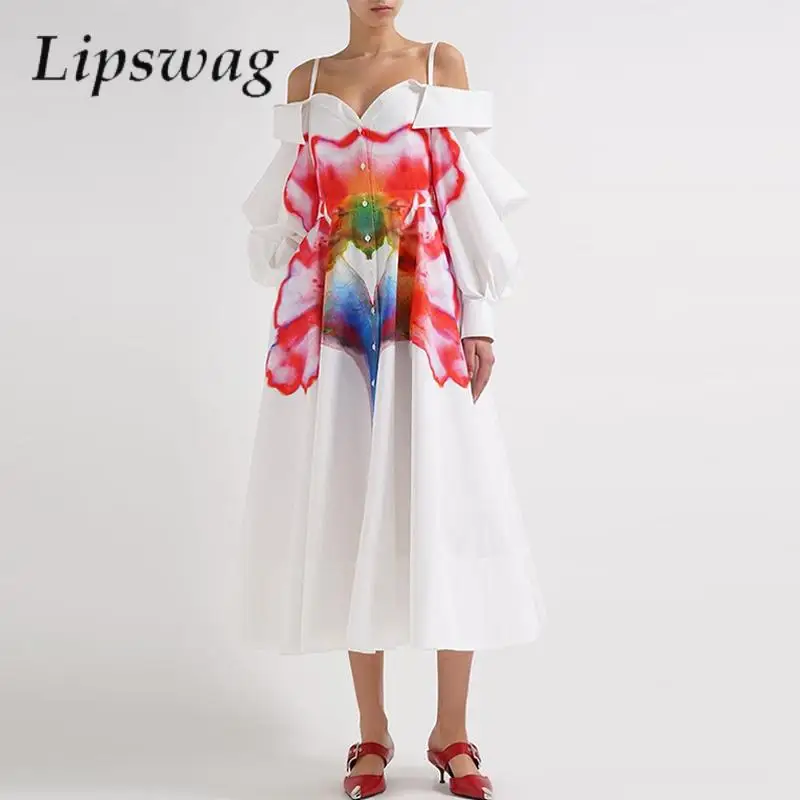 Sexy Off Shoulder Sling Elegant Party Dress Fashion Print Women Lantern Sleeve Long Dress Lady Casual Button Pleat Shirt Dresses
Sexy Off Shoulder Sling Elegant Party Dress Fashion Print Women Lantern Sleeve Long Dress Lady Casual Button Pleat Shirt Dresses