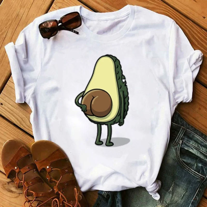 

Maycaur New Avocado T-shirt for Women Casual Short Sleeve Cartoon Graphic Tshirts Funny Female Tops Tees Summer Girls T Shirts