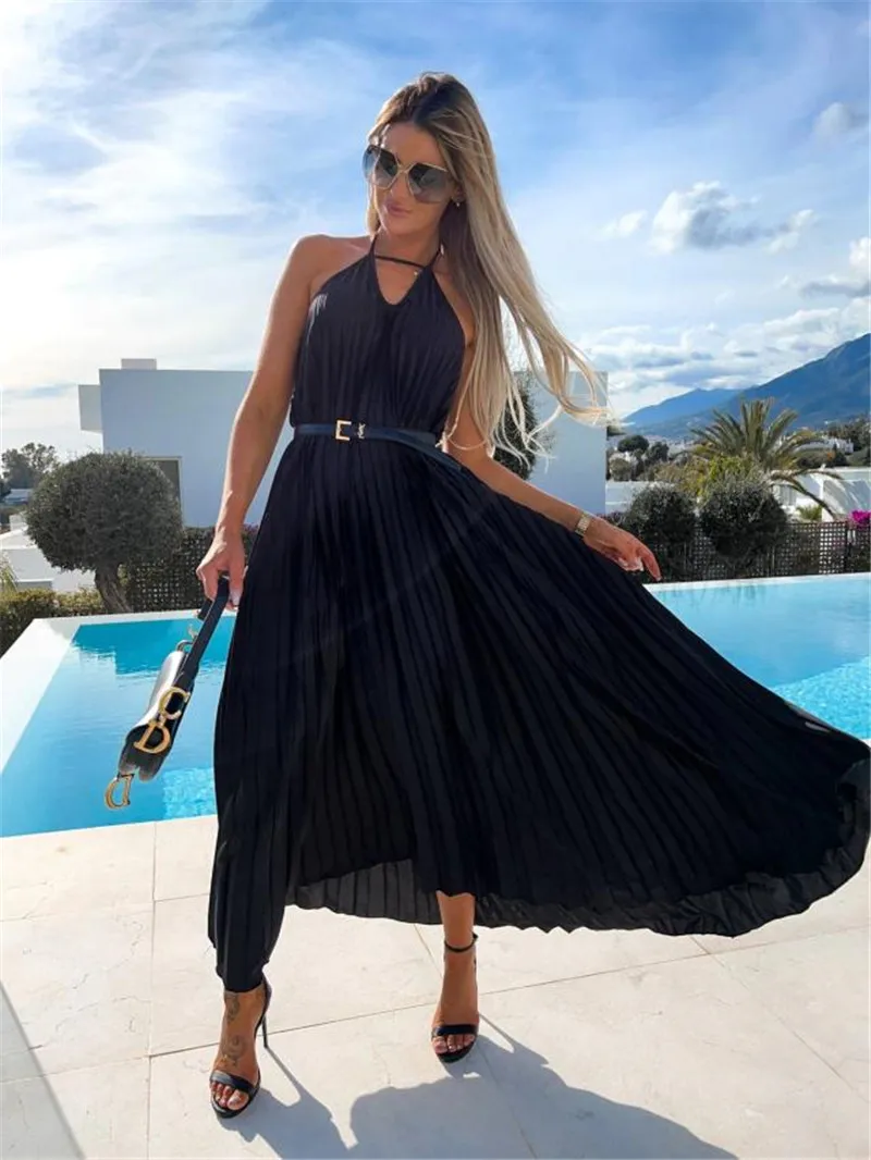 2022 Summer new women's pleated suspenders sweet waist dress elegant bohemian beach resort big skirt dress with belt 4A008
2022 Summer new women's pleated suspenders sweet waist dress elegant bohemian beach resort big skirt dress with belt 4A008