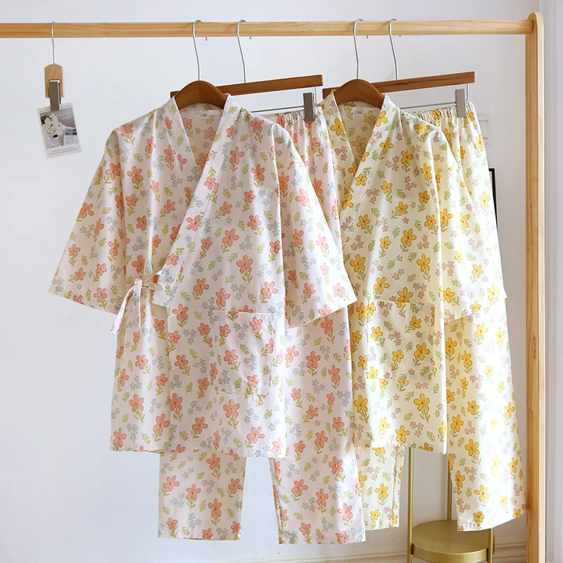 Spring and Summer Thin Flower Printed Cotton Pajamas Two-Piece Women's Kimono Bathrobe Sleepwear Clothes for Homewear
Spring and Summer Thin Flower Printed Cotton Pajamas Two-Piece Women's Kimono Bathrobe Sleepwear Clothes for Homewear