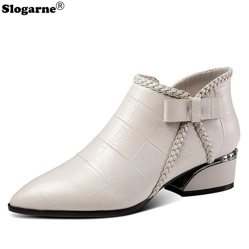 

Женские демисезонные короткие ботинки с острым носком, женские ботильоны челси на толстом каблуке с боковой молнией, кожаные водонепроницаемые ботинки, новая обувь